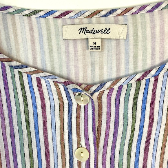 Madewell Dress Mini Striped Crewneck Button Front Tiered Item AO242 Size Medium - Picture 5 of 10